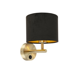 QAZQA, Klassische Wandleuchte Gold mit schwarzem Veloursschirm - Combi