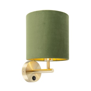 QAZQA, Enge Wandlampe Gold mit grünem Samtschirm - Matt