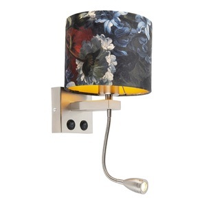 QAZQA, Wandleuchte Stahl mit Veloursschirm Blumen mit Gold - Brescia, 