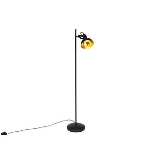 QAZQA, Industrielle Stehlampe schwarz mit Gold 1-Licht - Tommy