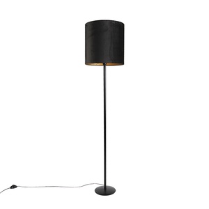 QAZQA, Schwarze Stehlampe mit Veloursschirm schwarz mit Gold 40 cm - Simplo