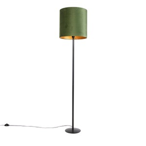 QAZQA, Botanische Stehlampe schwarz mit grünem Schirm 40 cm - Simplo