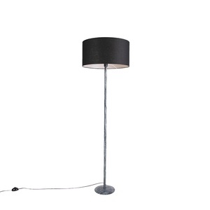 QAZQA, Stehlampe grau mit schwarzem Schirm 50 cm - Simplo, Stehlampe grau mit schwarzem Schirm 50 cm - Simplo