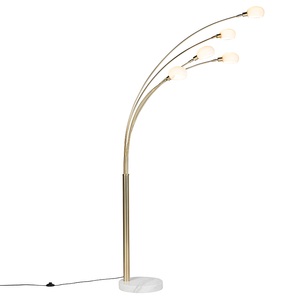 QAZQA, Art Deco Stehlampe Gold 5 Lampen - Sixties Marmo, Art Deco Stehlampe Gold 5 Lampen - Sixties Marmo