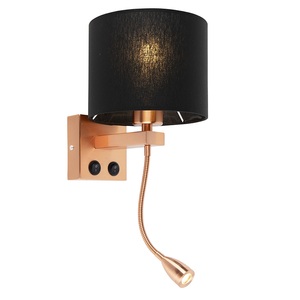 QAZQA, Art Deco Wandlampe Kupfer mit schwarzem Schirm - Brescia