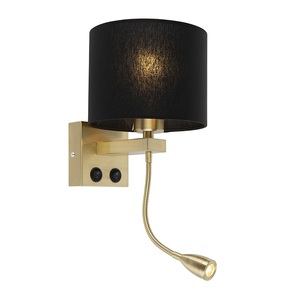 QAZQA, Art Deco Wandlampe Gold mit schwarzem Schirm - Brescia, Art Deco Wandlampe Gold mit schwarzem Schirm - Brescia