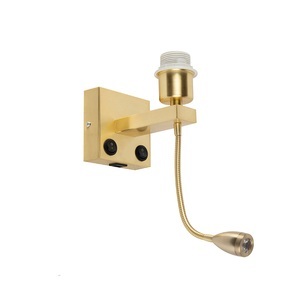 QAZQA, Art Deco Wandlampe Gold mit USB und Flexarm - Brescia Combi, Art Deco Wandlampe Gold mit USB und Flexarm - Brescia Combi