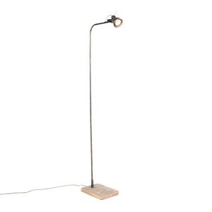 QAZQA, Industriestehlampe schwarz mit Holz - Reena, Industriestehlampe schwarz mit Holz - Reena