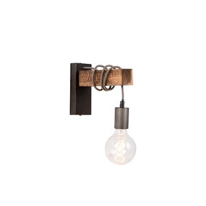 QAZQA, Industrielle Wandleuchte schwarz mit Holz - Gallow