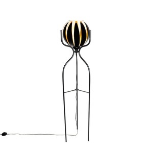 QAZQA, Design Stehleuchte schwarz mit Gold - Melone, Design Stehleuchte schwarz mit Gold - Melone