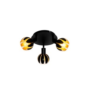 QAZQA, Design Spot schwarz mit goldenen 3 Lichtern - Melone