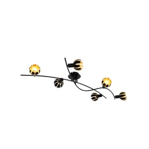 QAZQA, Design Deckenleuchte schwarz mit goldenen 6-Lichtern - Melone