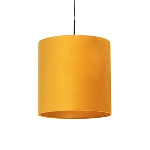 QAZQA, Hängelampe mit Veloursschirm gelb mit Gold 40 cm - Combi
