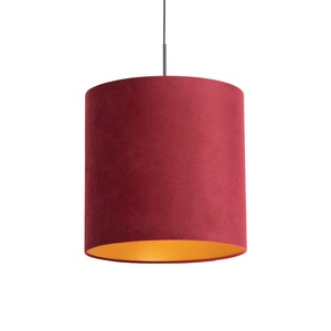 QAZQA, Hängelampe mit Veloursschirm rot mit Gold 40 cm - Combi