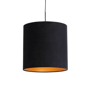 QAZQA, Hängelampe mit Veloursschirm schwarz mit Gold 40 cm - Combi