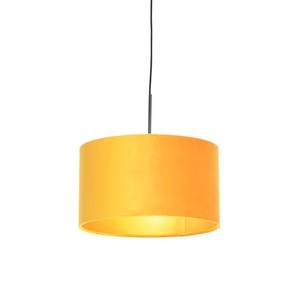 QAZQA, Hängelampe mit Veloursschirm ocker mit Gold 35 cm - Combi