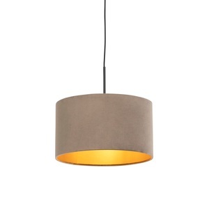QAZQA, Hängelampe mit Velourschirm taupe mit Gold 35 cm - Combi