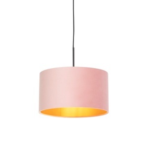 QAZQA, Hängelampe mit Veloursschirm rosa mit Gold 35 cm - Combi