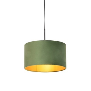 QAZQA, Hängelampe mit Veloursschirm grün mit Gold 35 cm - Combi