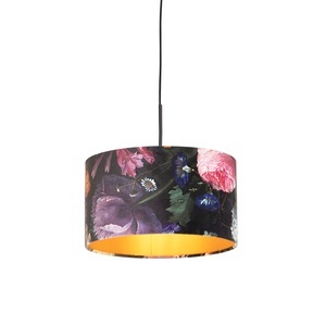 QAZQA, Hängelampe mit Veloursschirm Blumen mit Gold 35 cm - Combi, Hängelampe mit Veloursschirm Blumen mit Gold 35 cm - Combi