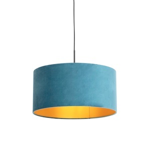 QAZQA, Hängelampe mit Veloursschirm blau mit Gold 50 cm - Combi