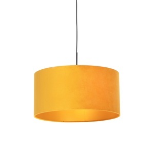 QAZQA, Hängelampe mit Veloursschirm gelb mit Gold 50 cm - Combi