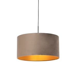 QAZQA, Hängelampe mit Veloursschirm taupe mit Gold 50 cm - Combi