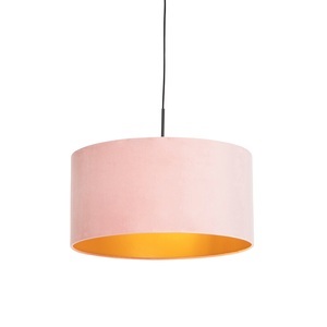 QAZQA, Hängelampe mit Veloursschirm rosa mit Gold 50 cm - Combi