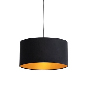 QAZQA, Hängelampe mit Veloursschirm schwarz mit Gold 50 cm - Combi
