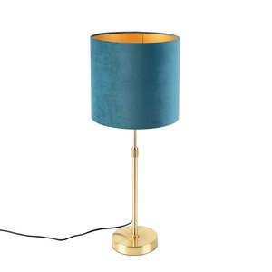 QAZQA, Tischlampe Gold / Messing mit Veloursschirm blau 25 cm - Parte, Tischlampe Gold / Messing mit Veloursschirm blau 25 cm - Parte