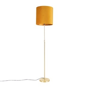 QAZQA, Stehleuchte gold / messing mit veloursschirm gelb 40/40 cm - Parte, Stehleuchte gold / messing mit veloursschirm gelb 40/40 cm - Parte