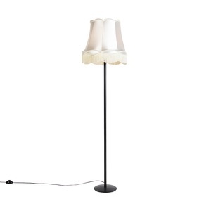 QAZQA, Retro Stehleuchte schwarz mit Granny-Schirm Creme 45 cm - Simplo