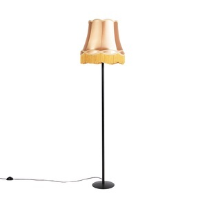 QAZQA, Retro Stehlampe schwarz mit Granny-Schirm gold 45 cm - Simplo