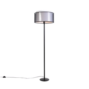 QAZQA, Schwarze Stehlampe mit Duo-Schirm schwarz / weiß 47 cm - Simplo, Schwarze Stehlampe mit Duo-Schirm schwarz / weiß 47 cm - Simplo