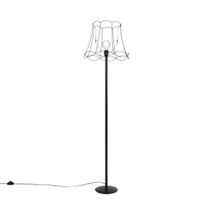 QAZQA, Schwarze Stehlampe mit Granny-Frameschirm schwarz 45 cm - Simplo, Schwarze Stehlampe mit Granny-Frameschirm schwarz 45 cm - Simplo