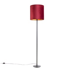 QAZQA, Schwarze Stehlampe mit Veloursschirm rot/gold 40 cm - Simplo