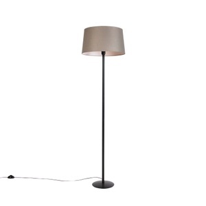 QAZQA, Schwarze Stehlampe mit Leinenschirm taupe 45 cm - Simplo, Schwarze Stehlampe mit Leinenschirm taupe 45 cm - Simplo