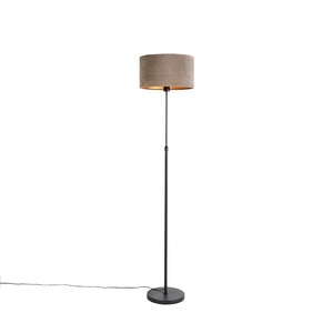 QAZQA, Stehlampe schwarz mit Samtschirm taupe mit Gold 35 cm - Parte, Stehlampe schwarz mit Samtschirm taupe mit Gold 35 cm - Parte