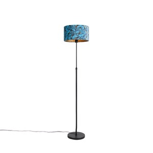 QAZQA, Stehlampe schwarz mit Veloursschirm Schmetterlinge 35 cm - Parte, Stehlampe schwarz mit Veloursschirm Schmetterlinge 35 cm - Parte