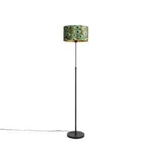 QAZQA, Schwarze Stehlampe mit Veloursschirm Pfau mit Gold 35 cm - Parte, Schwarze Stehlampe mit Veloursschirm Pfau mit Gold 35 cm - Parte