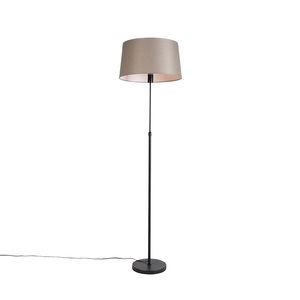 QAZQA, Schwarze Stehlampe mit taupe Leinenschirm 45 cm verstellbar - Parte, Schwarze Stehlampe mit taupe Leinenschirm 45 cm verstellbar - Parte