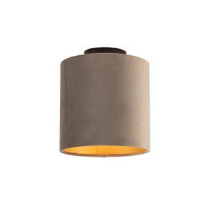 QAZQA, Deckenleuchte mit Schirm taupe/gold 20 cm - Combi schwarz