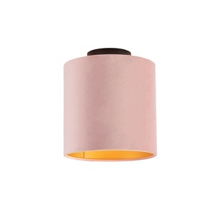 QAZQA, Deckenleuchte mit Schirm altrosa/gold 20 cm - Combi schwarz