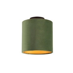 QAZQA, Deckenleuchte mit Samtschirm grün/gold 20 cm - Combi schwarz
