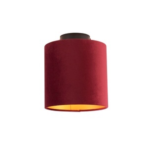 QAZQA, Deckenleuchte mit Samtschirm rot/gold 20 cm - Combi schwarz