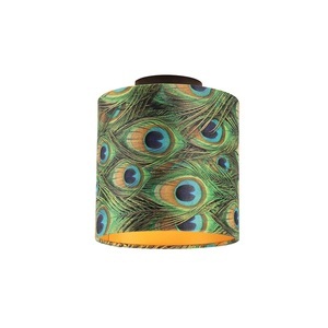 QAZQA, Deckenleuchte mit Veloursschirm Pfau mit Gold 20 cm - Combi schwarz