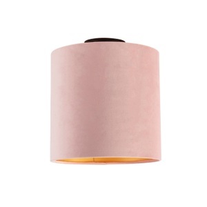 QAZQA, Deckenleuchte Samtschirm rosa/gold 25 cm - Schwarzer Combi