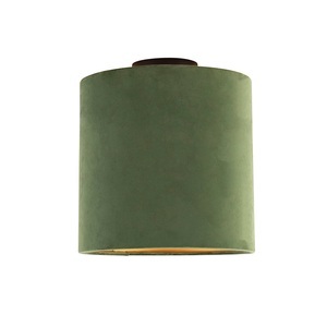 QAZQA, Deckenleuchte mit Samtschirm grün/gold 25 cm - Combi schwarz