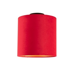 QAZQA, Deckenleuchte mit Samtschirm rot/gold 25 cm - Combi schwarz