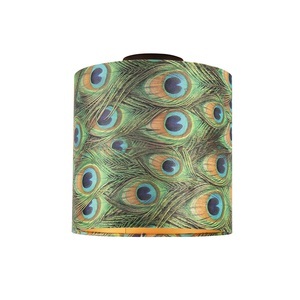 QAZQA, Deckenleuchte mit Schirm Pfau/gold 25 cm - Combi schwarz